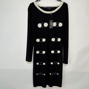 Vertigo Knit Sweater Dress Womens Size XL Black White Long Sleeve NWT $240 MSRP